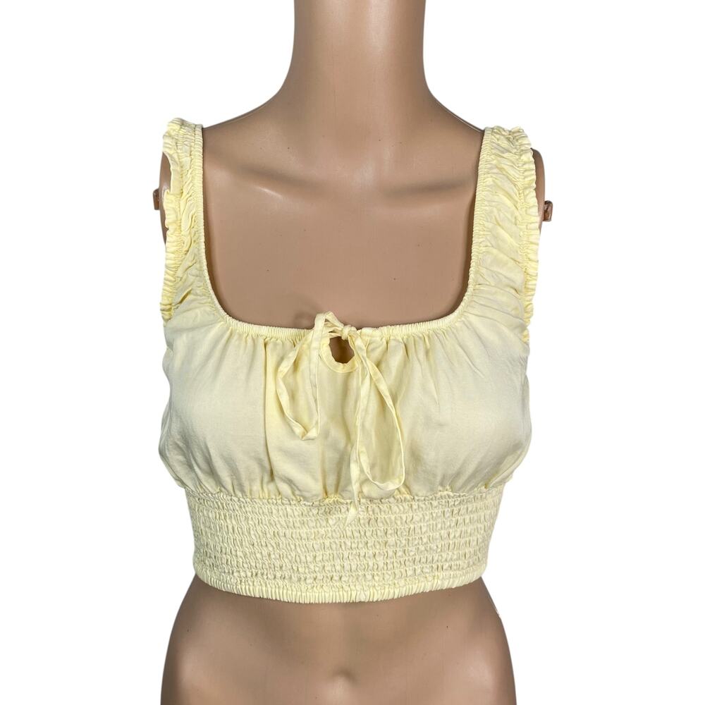 Love Tree NWT Butter Yellow Tencel Milkmaid Crop Top Smocked Coquette Cottage L